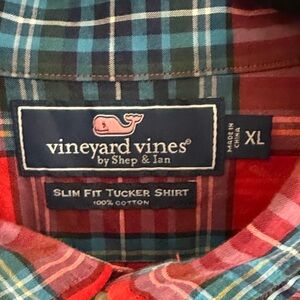 Vineyard Vines Men's Slim Fit Tucker Plaid Shirt in Red & Teal